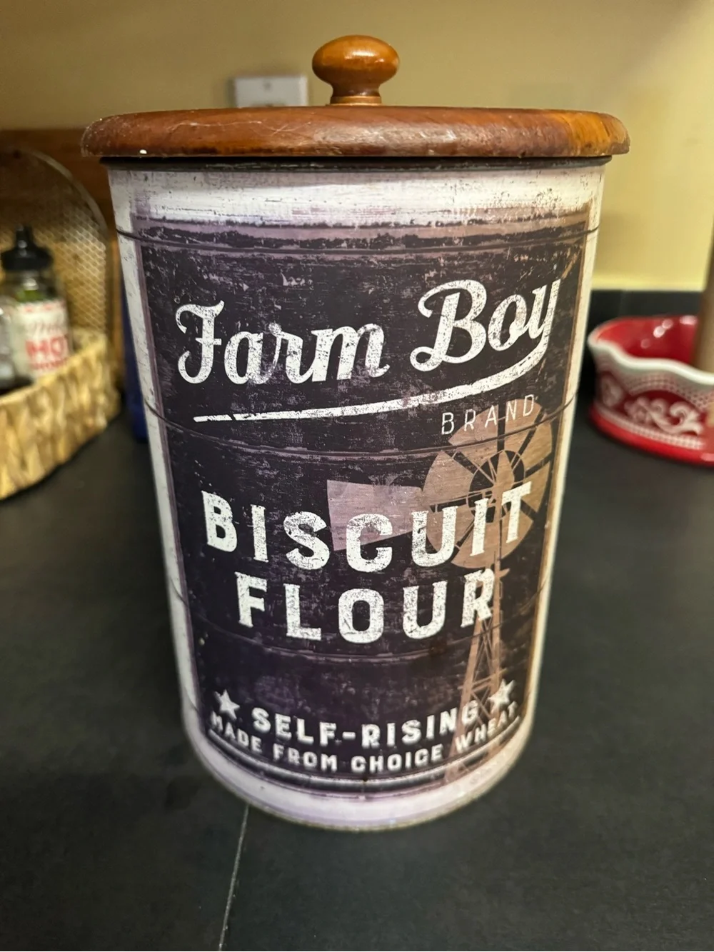 Farmhouse Cream galvanized Canister Set with Wood Lids - Flour, Coffee, Sugar